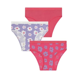 Pack de 3 braguitas para niña de algodón elástico Violet Rose con flores Les Pockets