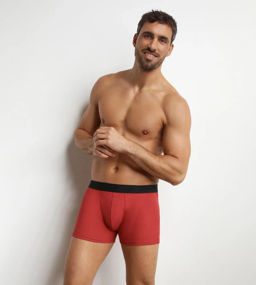 bóxer de hombre de algodón modal acanalado Rojo Dim Élégant - Imagen 2