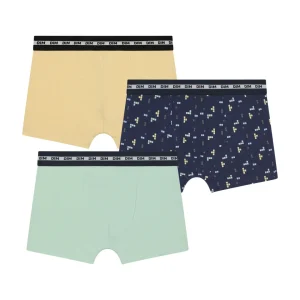 Pack de 3 calzoncillos bóxer de algodón elástico azul amarillo para niños