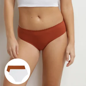 Pack de 2 braguitas de mujer de algodón elástico Blanco Marrón Body Touch