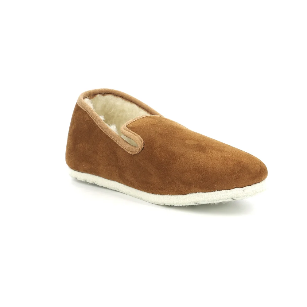 Pantuflas camel y blanco roto para hombre - Imagen 2