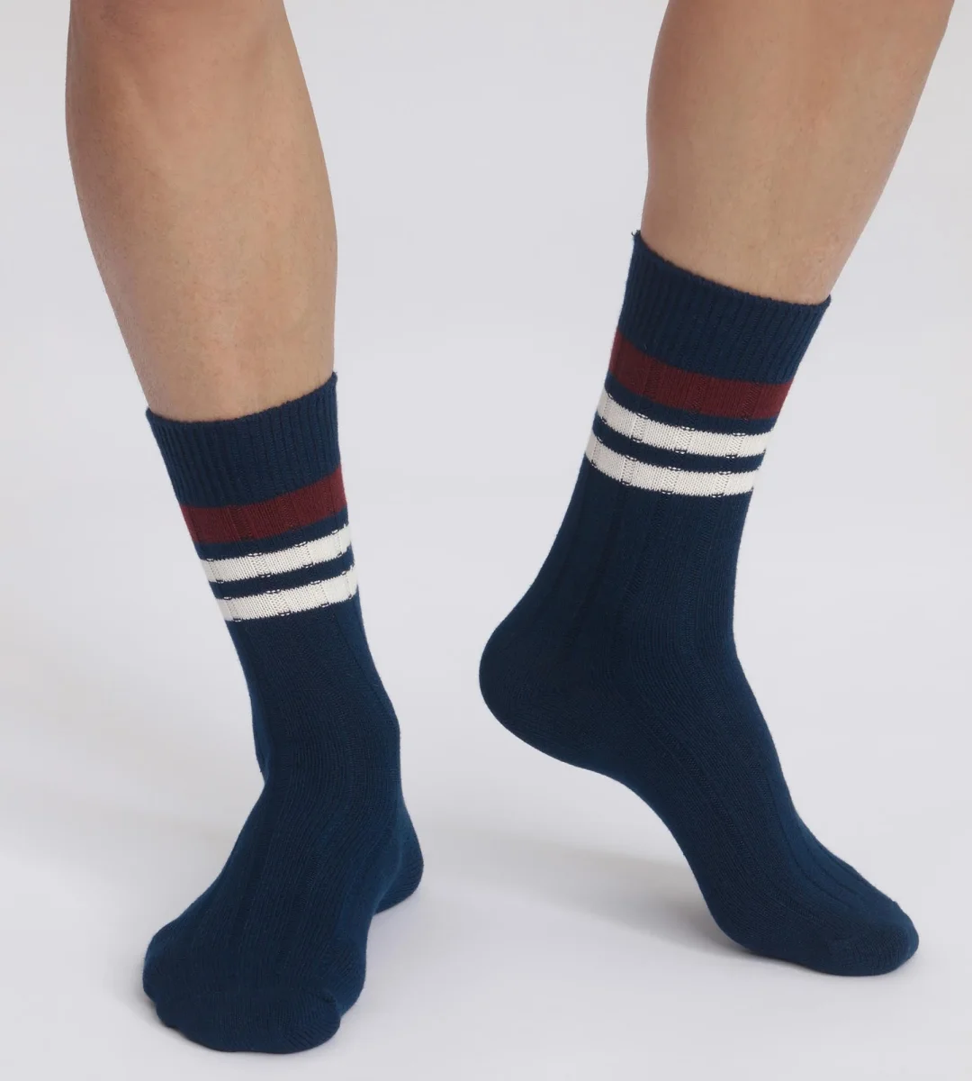 Calcetines de hombre de punto canalé a rayas azul marino Dim Bambú - Imagen 2