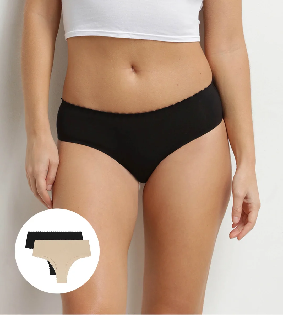 Pack de 2 tangas de algodón Body Touch en negro y nude - Imagen 2