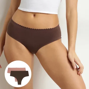 Pack de 2 tangas de algodón Body Touch en chocolate y rosa empolvado