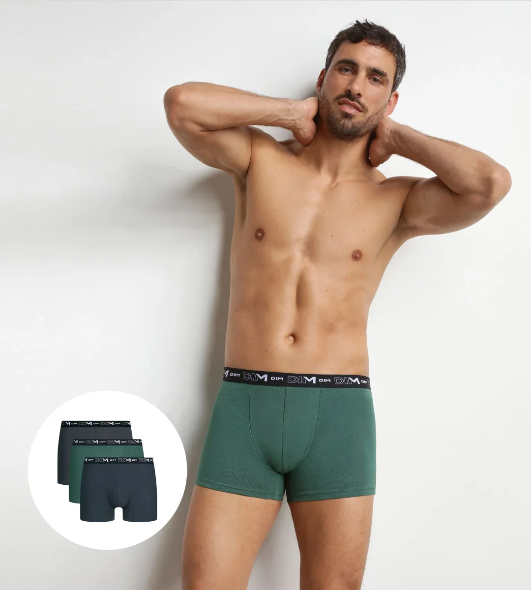 Pack de 3 bóxers para hombre Vert Nébuleuse Dim Coton Stretch